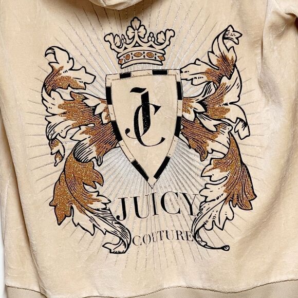 Y2K McBling Juicy Couture Tan Terry Cloth Zip Track Jacket Large - Picture 3 of 5